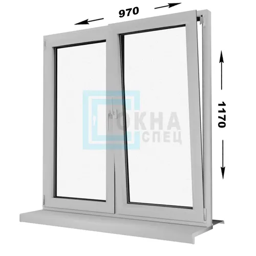 Пластиковое окно "TOPLINE-3K" - 2 створки - поворотная и откидная 970x1170