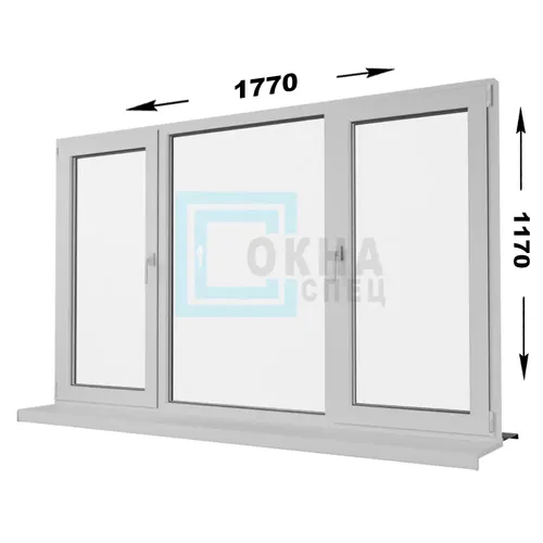 Пластиковое окно "TOPLINE-5K" - 3 створки - две поворотные и глухая 1770x1170